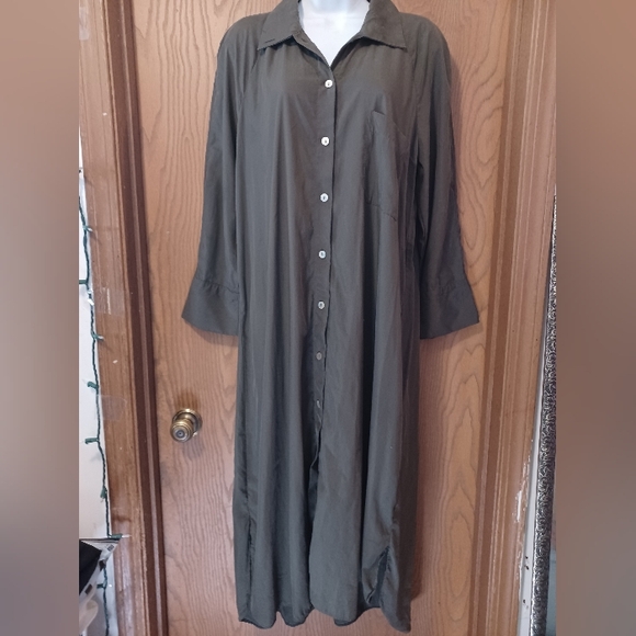 ZARA green Long Sleeve Button Front Shirt Dress Size Medium - Picture 5 of 12